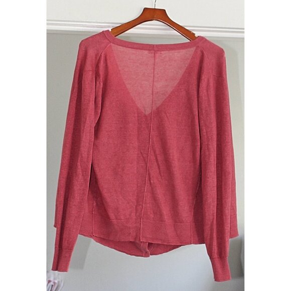 Garnet Hill - Cowl Neck, Button Front Cardigan in 100% Linen - Persimmon - Med - Picture 4 of 9